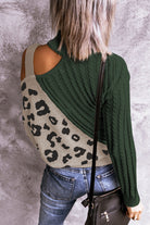 Dark Slate Gray Leopard Color Block Turtleneck Sweater Shirts & Tops
