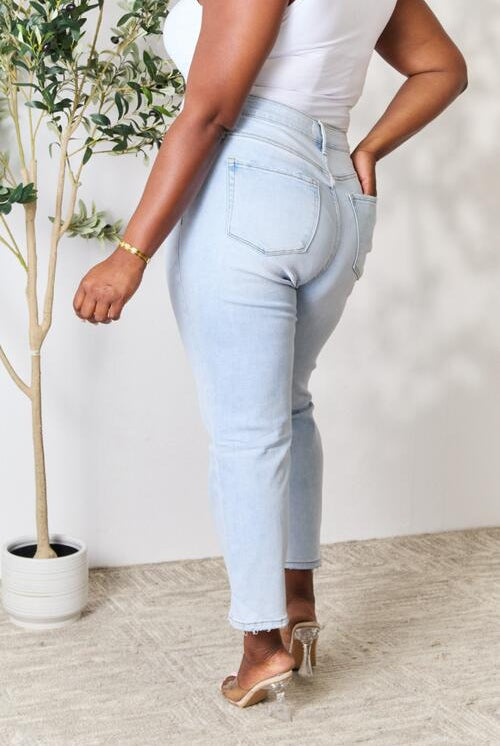 Light Gray BAYEAS Full Size High Waist Straight Jeans Denim