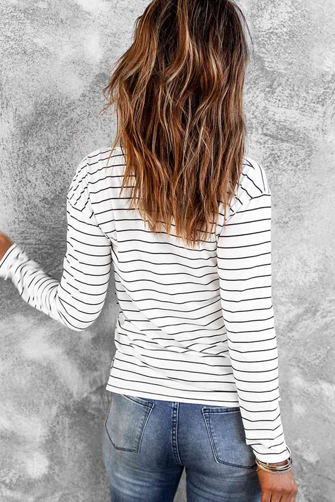 Light Gray Striped Long Sleeve T-Shirt Holiday