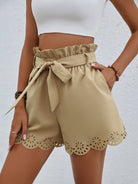 Gray Tie Belt Paperbag Waist Shorts Clothing