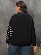 Dark Slate Gray Plus Size Striped V-Neck Sweater Clothing