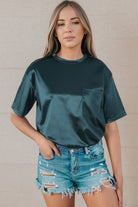 Dark Gray Round Neck Dropped Shoulder Top Tops