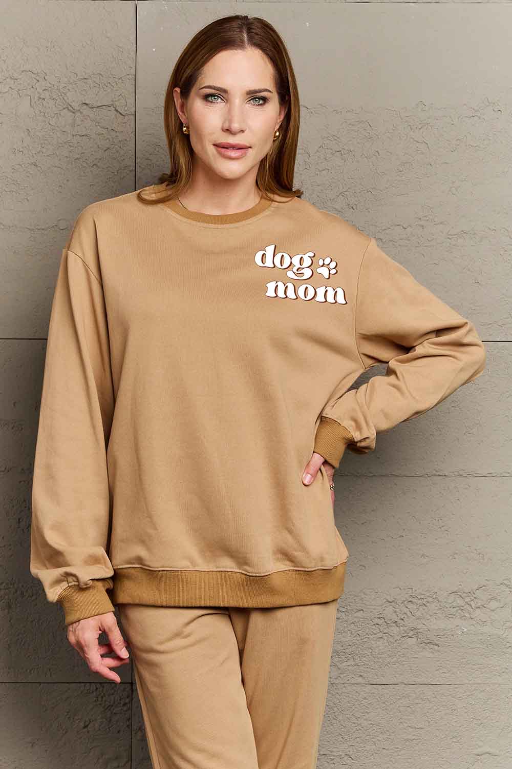 Rosy Brown Simply Love Simply Love Full Size Round Neck Dropped Shoulder DOG MOM Graphic Sweatshirt Sweatshirts