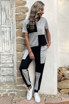Gray You Can Do It Color Block Raglan Sleeve Tee and Joggers Set Outfit Sets