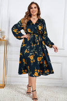 Light Gray Embrace Your Elegance Plus Size Floral Print Surplice Neck Midi Dress Plus Size Dresses
