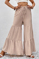Gray Drawstring Waist Tiered Flare Culottes Clothing