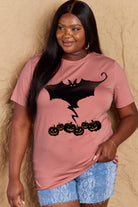 Rosy Brown Simply Love Full Size Bat & Pumpkin Graphic Cotton T-Shirt Clothing