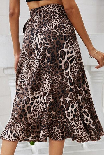 Gray Tied Ruffled Leopard Midi Skirt Trends
