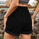 Tan Drawstring High Waist Denim Shorts with Pockets Denim