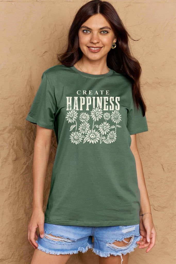 Rosy Brown Simply Love Full Size CREATE HAPPINESS Graphic Cotton T-Shirt Graphic Tees