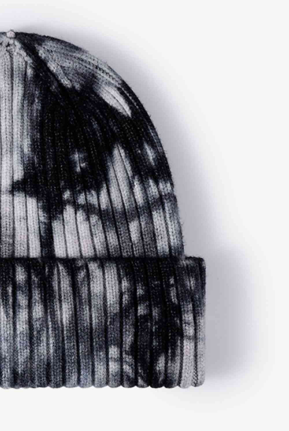 Black Tie-Dye Ribbed Cuffed Beanie Winter Accessories