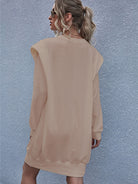 Light Slate Gray Round Neck Long Sleeve Mini Dress Clothing
