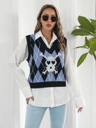 Light Gray Skull Geometric V-Neck Sweater Vest Winter Accessories