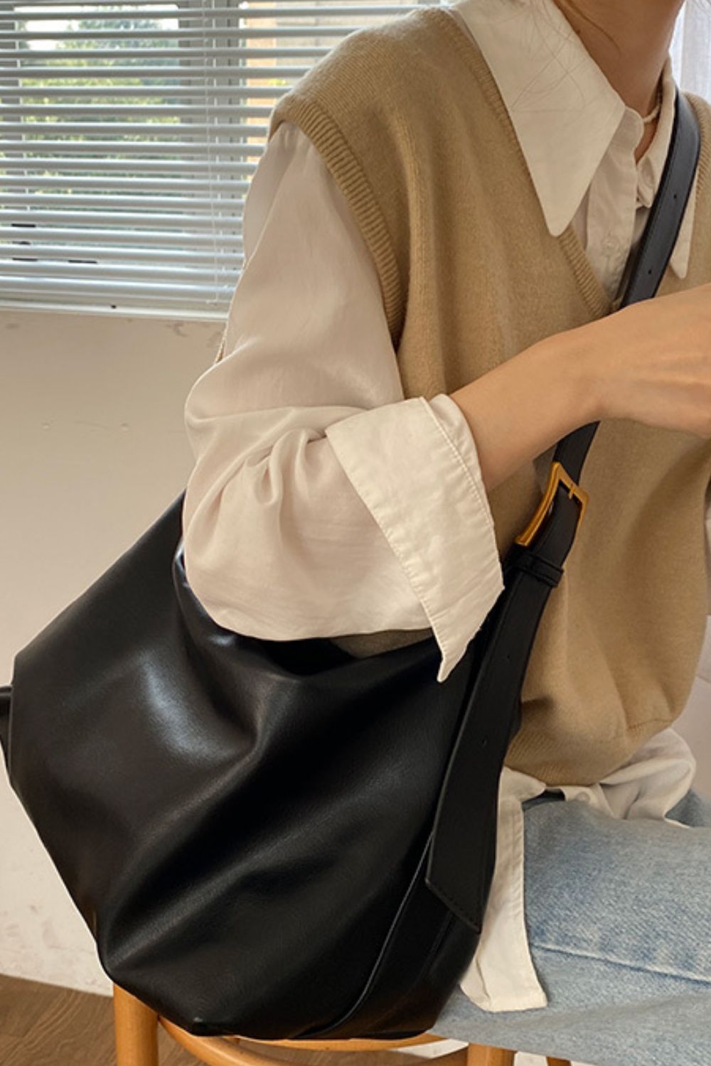 Rosy Brown Wide Strap PU Leather Crossbody Bag Handbags