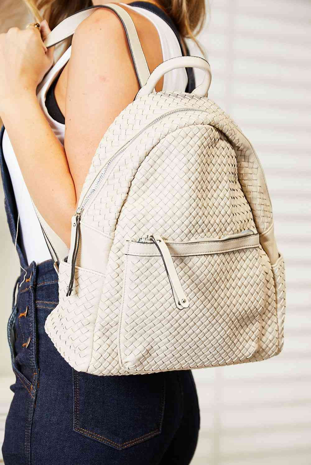 Light Gray SHOMICO PU Leather Backpack Work Attire