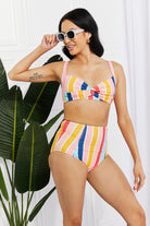 Light Gray Marina West Swim Take A Dip Twist High-Rise Bikini in Stripe Swimwear