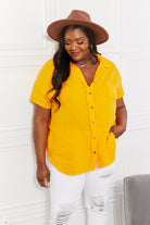 Lavender Zenana Full Size Summer Breeze Gauze Short Sleeve Shirt in Mustard Tops