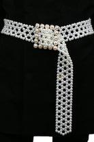 Gray Alloy Buckle Pearl Belt Clothing