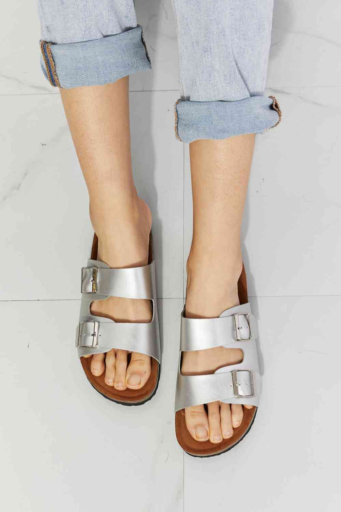 Light Gray MMShoes Best Life Double-Banded Slide Sandal in Silver Shoes