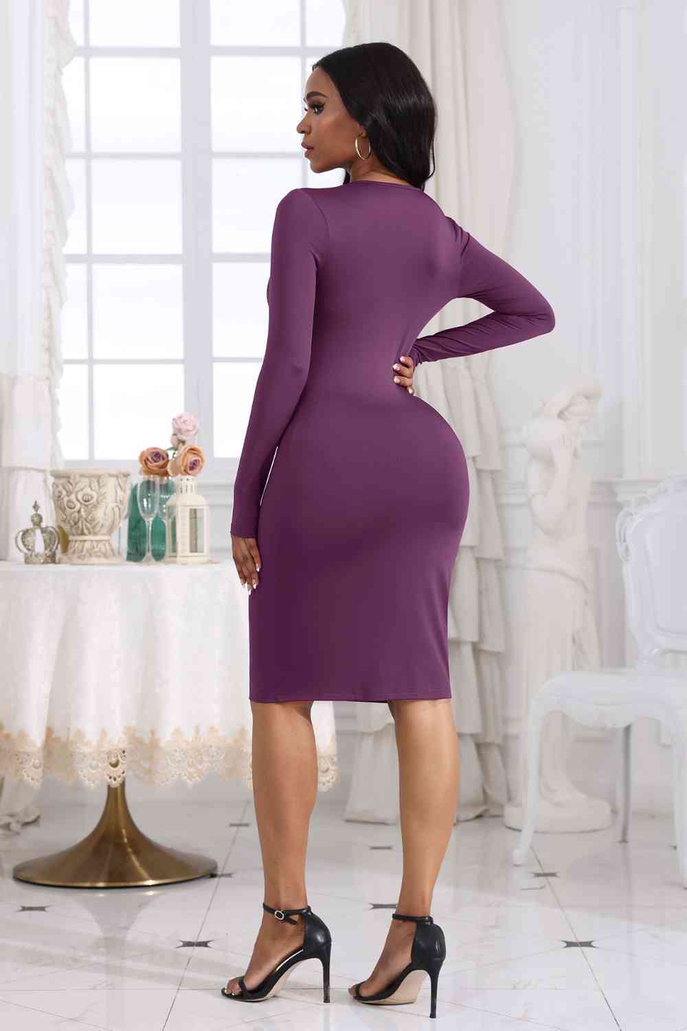 Light Gray Cutout Twisted Long Sleeve Dress Holiday