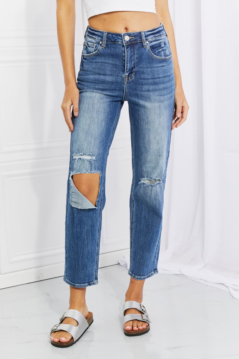 Light Gray RISEN Full Size Emily High Rise Relaxed Jeans Plus Size Clothes