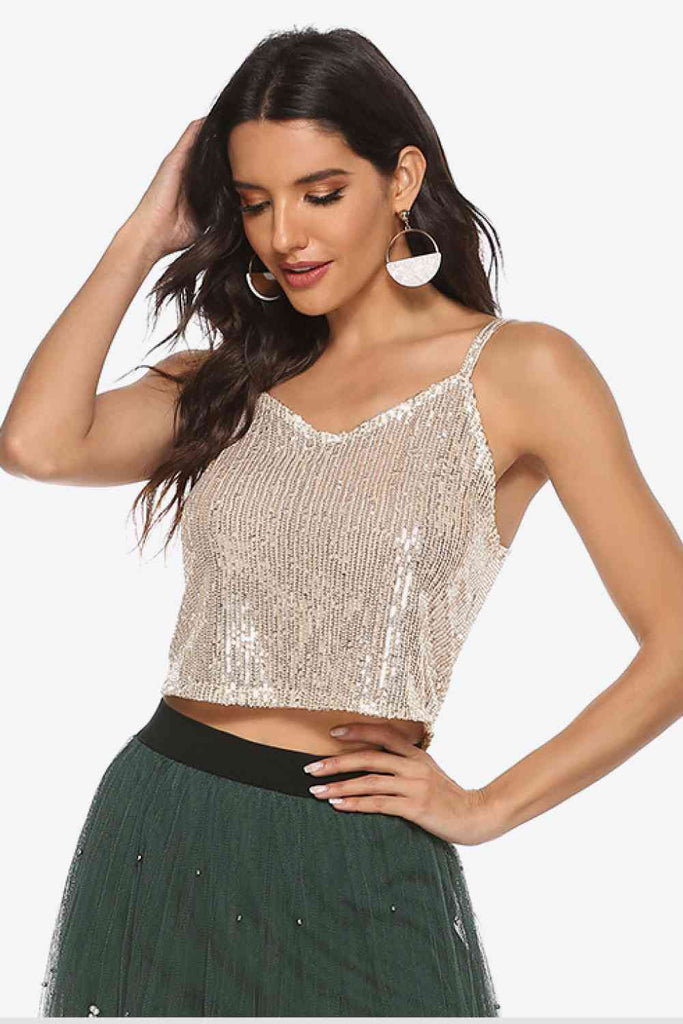 Dark Slate Gray Sequin Cropped Cami Holiday