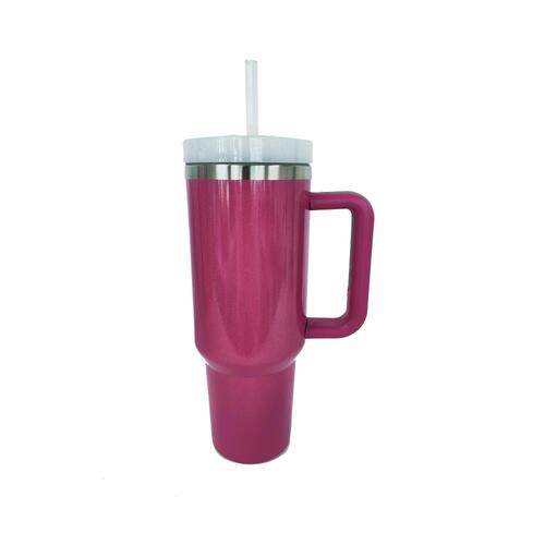 Maroon Stainless Steel Tumbler with Handle and Straw Cups