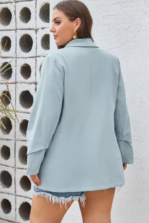 Gray Plus Size Shawl Collar Long Sleeve Blazer Plus Size Clothes