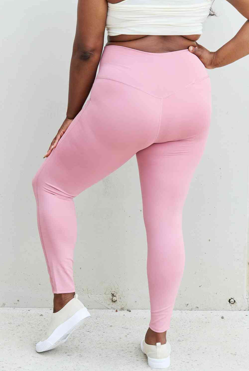 Light Gray Fit For You Full Size High Waist Active Leggings in Light Rose activewear