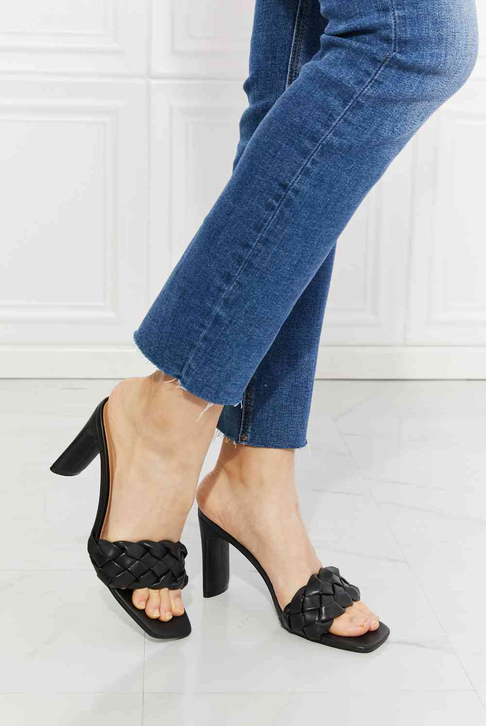 Dark Slate Gray MMShoes Top of the World Braided Block Heel Sandals in Black Shoes