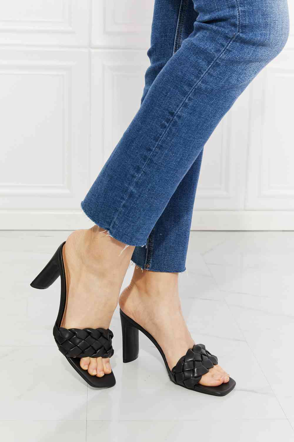 Dark Slate Gray MMShoes Top of the World Braided Block Heel Sandals in Black Shoes