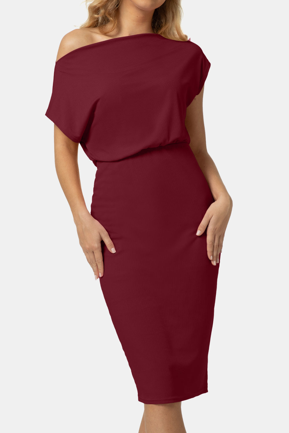 Saddle Brown Embrace Elegance Boat Neck Short Sleeve Knee-Length Dress Knee Length Dresses