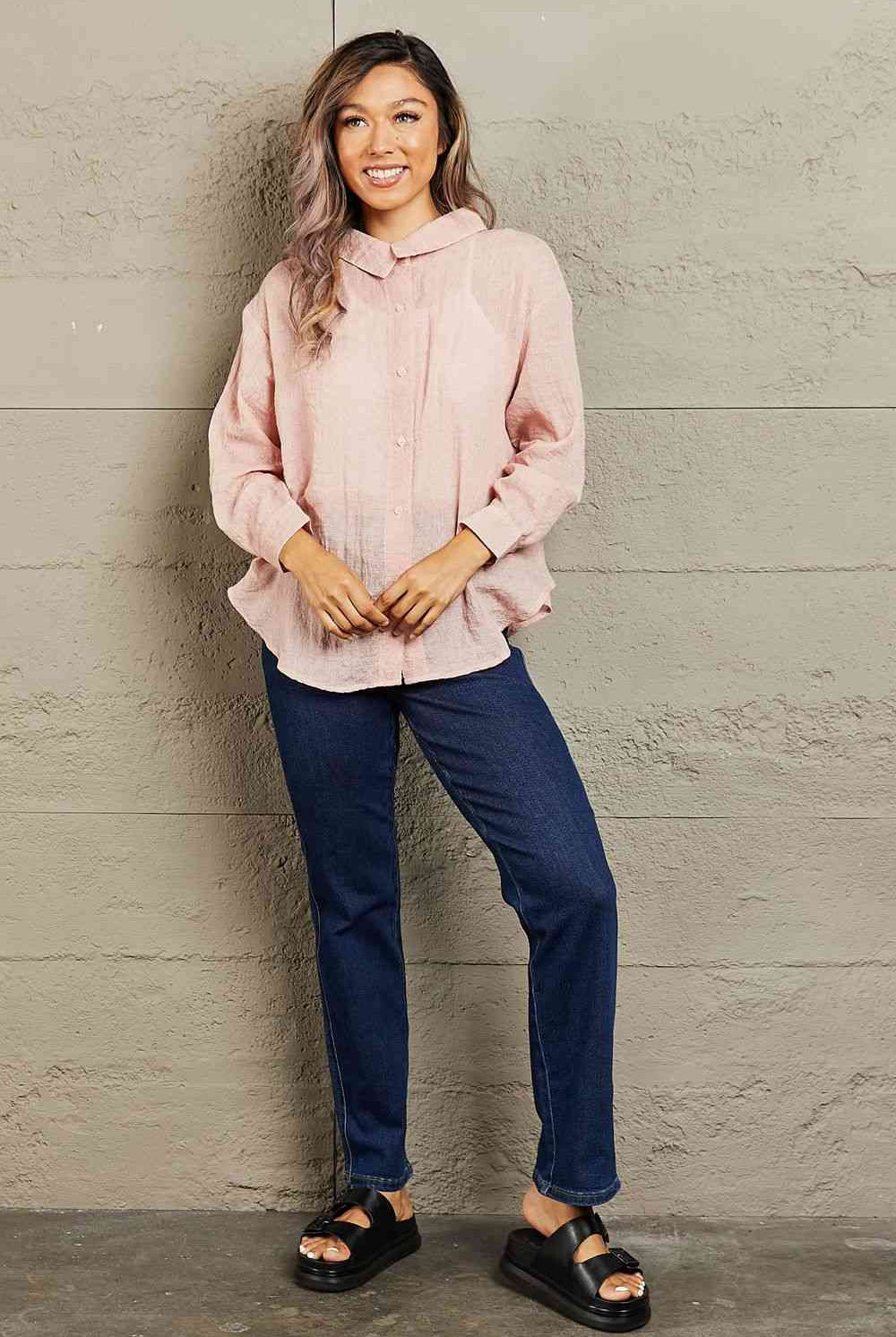 Rosy Brown Petal Dew Take Me Out Lightweight Button Down Top Clothing