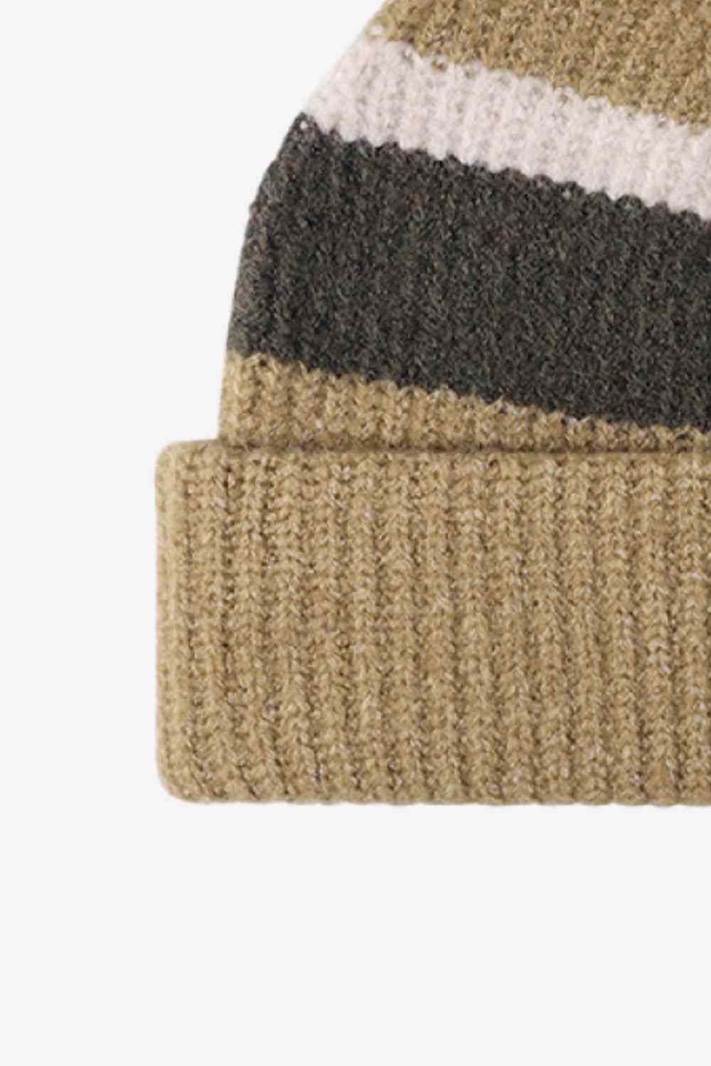 Dark Slate Gray Tricolor Cuffed Knit Beanie Winter Accessories