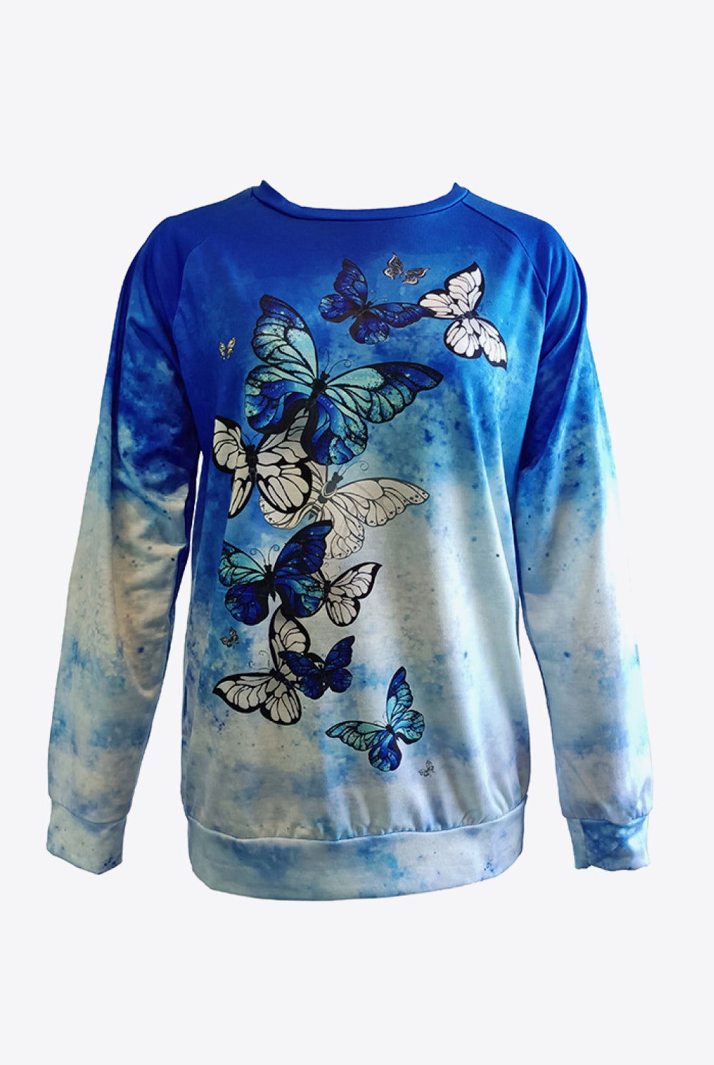 Lavender Tie-Dye Butterfly Graphic Raglan Sleeve Sweatshirt Sweatshirts
