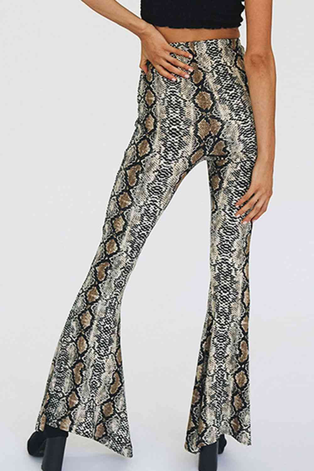 Light Gray Snakeskin Print Flare Pants Clothes