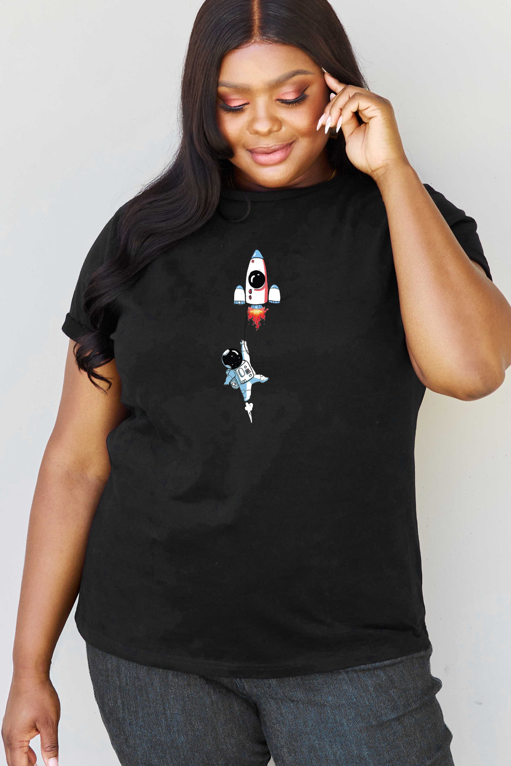 Dark Slate Gray Simply Love Full Size Astronaut Graphic Cotton T-Shirt Graphic Tees