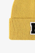 Beige Letter Patch Cuffed Knit Beanie Winter Accessories