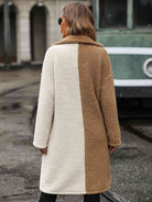 Dim Gray Contrast Dropped Shoulder Sherpa Coat Clothes