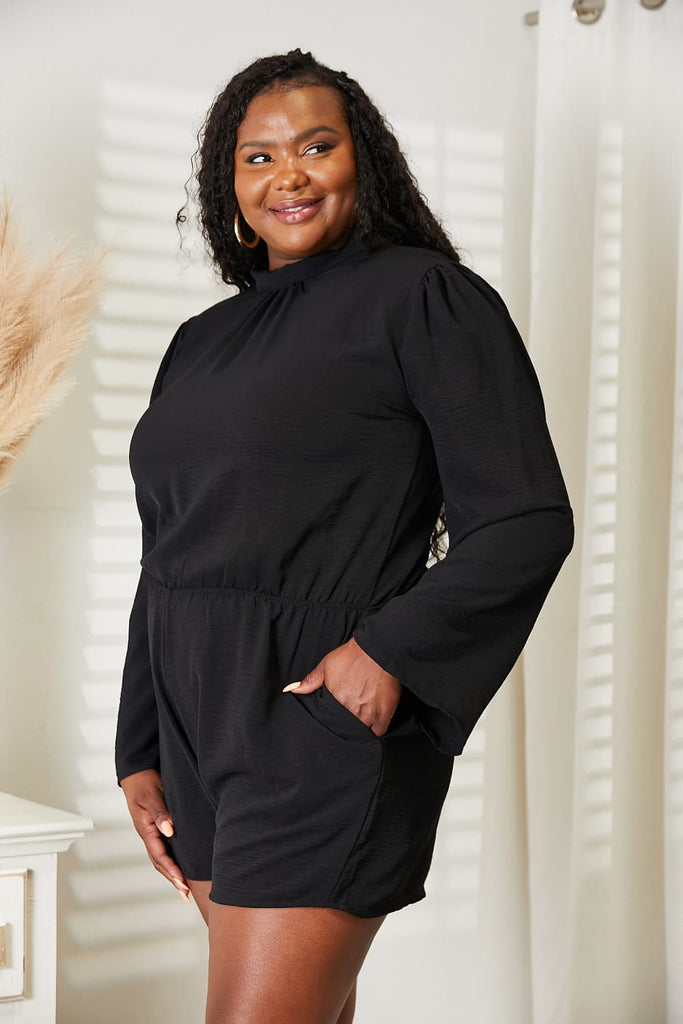 Black Culture Code Full Size Open Back Romper with Pockets Jumpsuits & Rompers