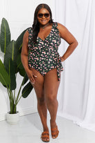 Dark Slate Gray Marina West Swim Full Size Float On Ruffle Faux Wrap One-Piece in Floral Swimwear