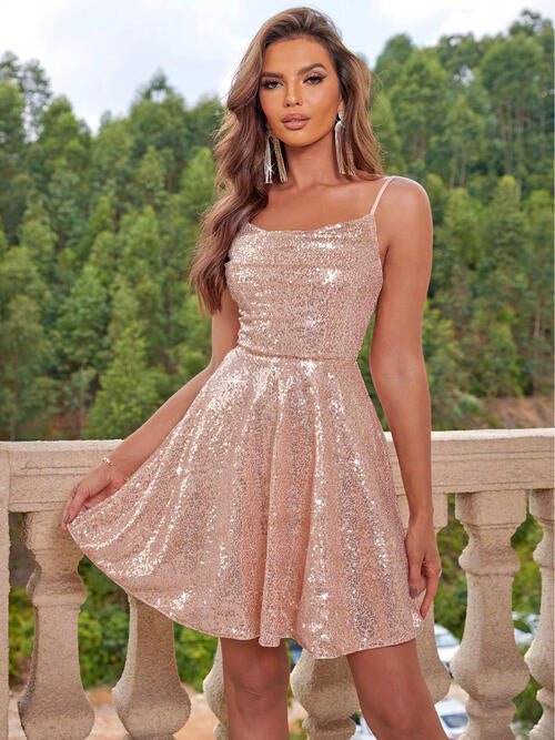 Dim Gray Sequin Tie Back Cami Dress New Year Looks