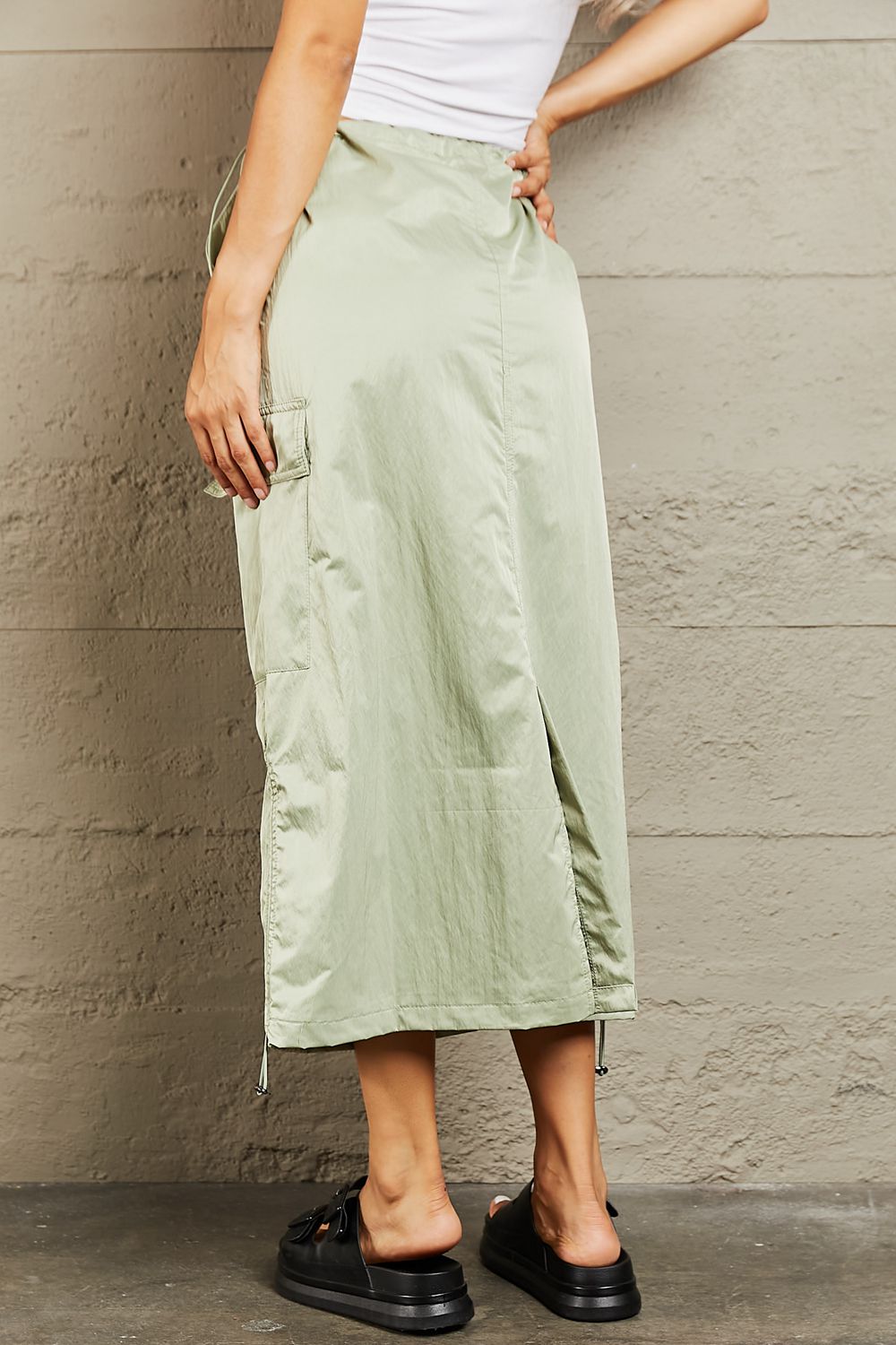 Dark Gray Just In Time High Waisted Cargo Midi Skirt Maxi Skirt