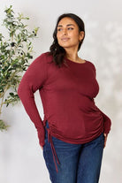 Light Gray Culture Code Full Size Drawstring Round Neck Long Sleeve Top Plus Size Clothing