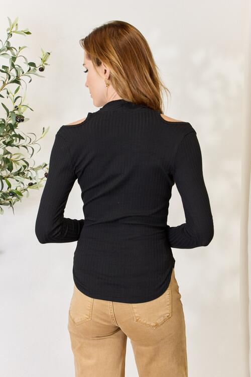 Black Love Always Finds You Full Size Ribbed Surplice Cold Shoulder Top New Year Looks