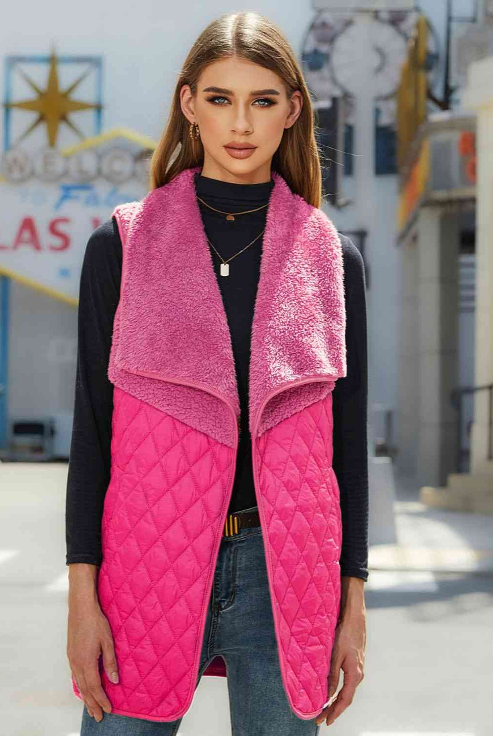 Rosy Brown Open Front Collared Vest Winter Accessories