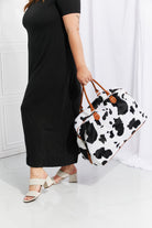 Black Cow Animal Print Plush Weekender Bag Travel Bag
