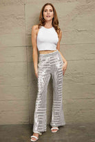 Rosy Brown Double Take Sequin High Waist Flared Pants Holiday