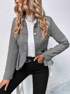 Light Gray Ruffle Hem Collared Blazer Clothes