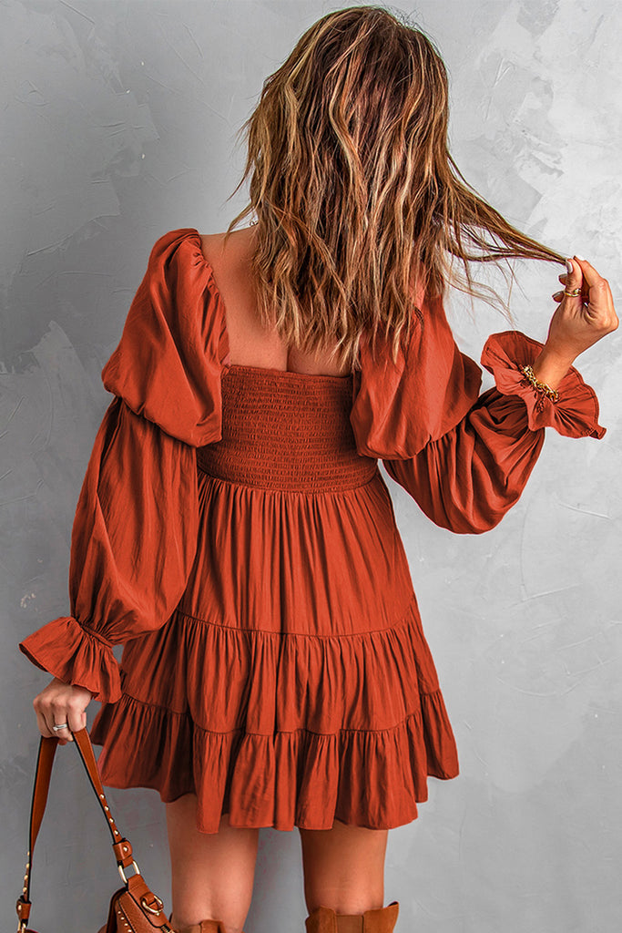 Sienna Even Up The Score Smocked Off-Shoulder Tiered Mini Dress Dresses